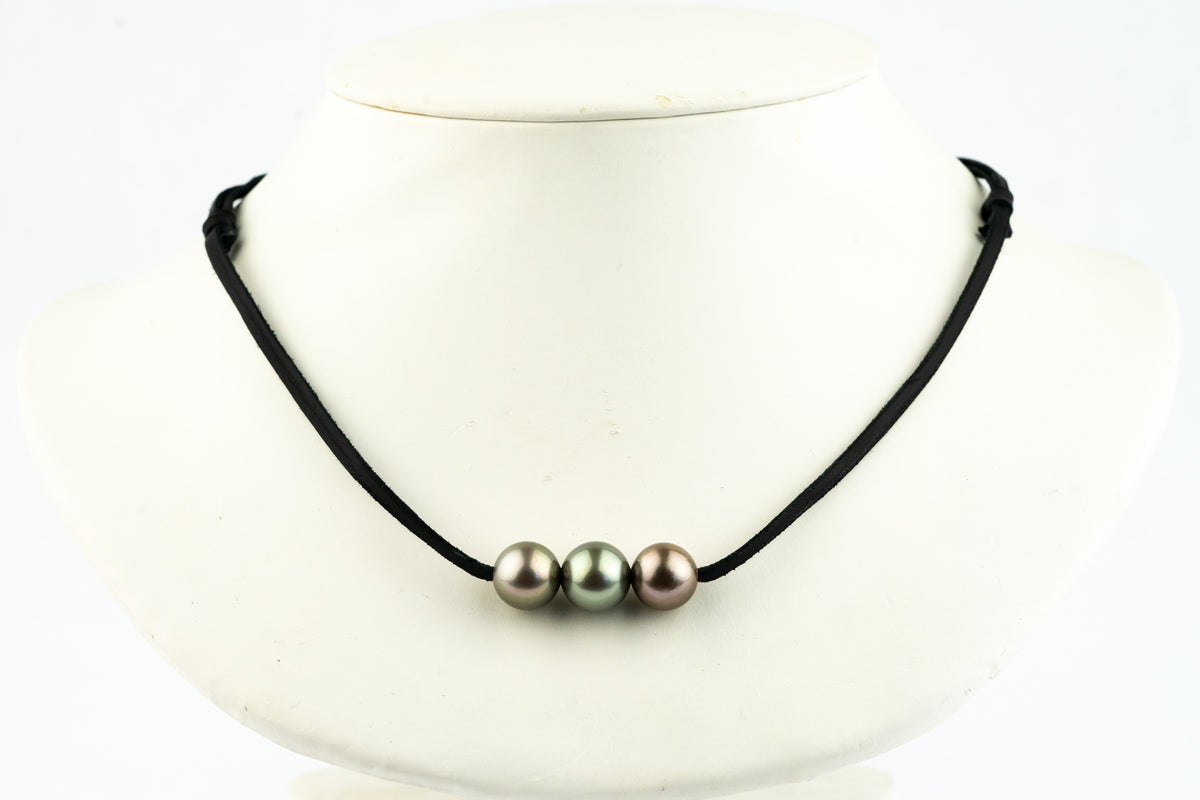 Triple 10.4mm-10.9mm Coppery Pink Green Eimeo Mana Necklace