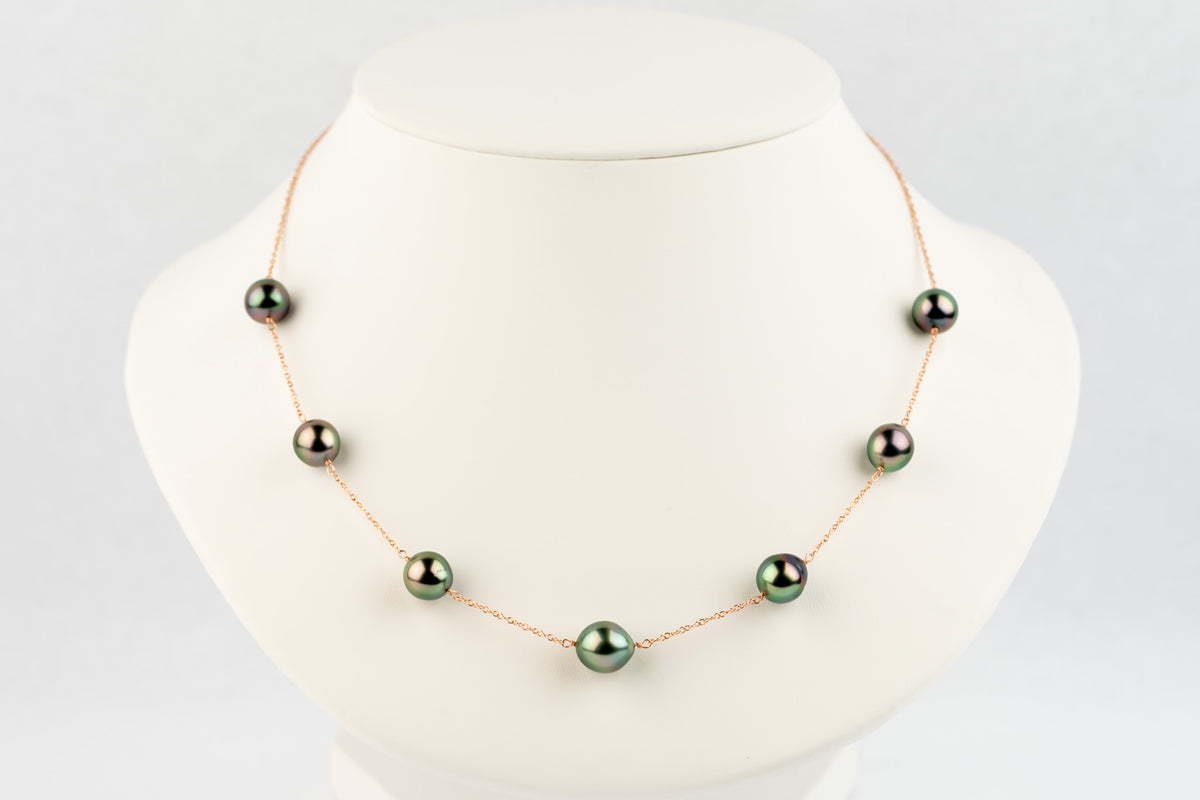 Amethyst Green Tin-Cup Tahitian Pearl Necklace on 14K Rose Gold