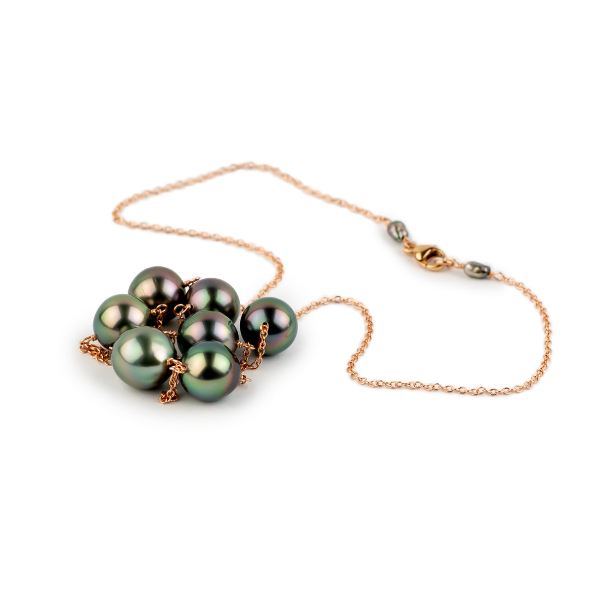 Amethyst Green Tin-Cup Tahitian Pearl Necklace on 14K Rose Gold
