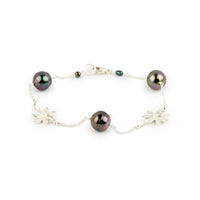 Fuchsia Green Tiaré Tahitian Pearl Tin Cup Bracelet on Sterling Silver