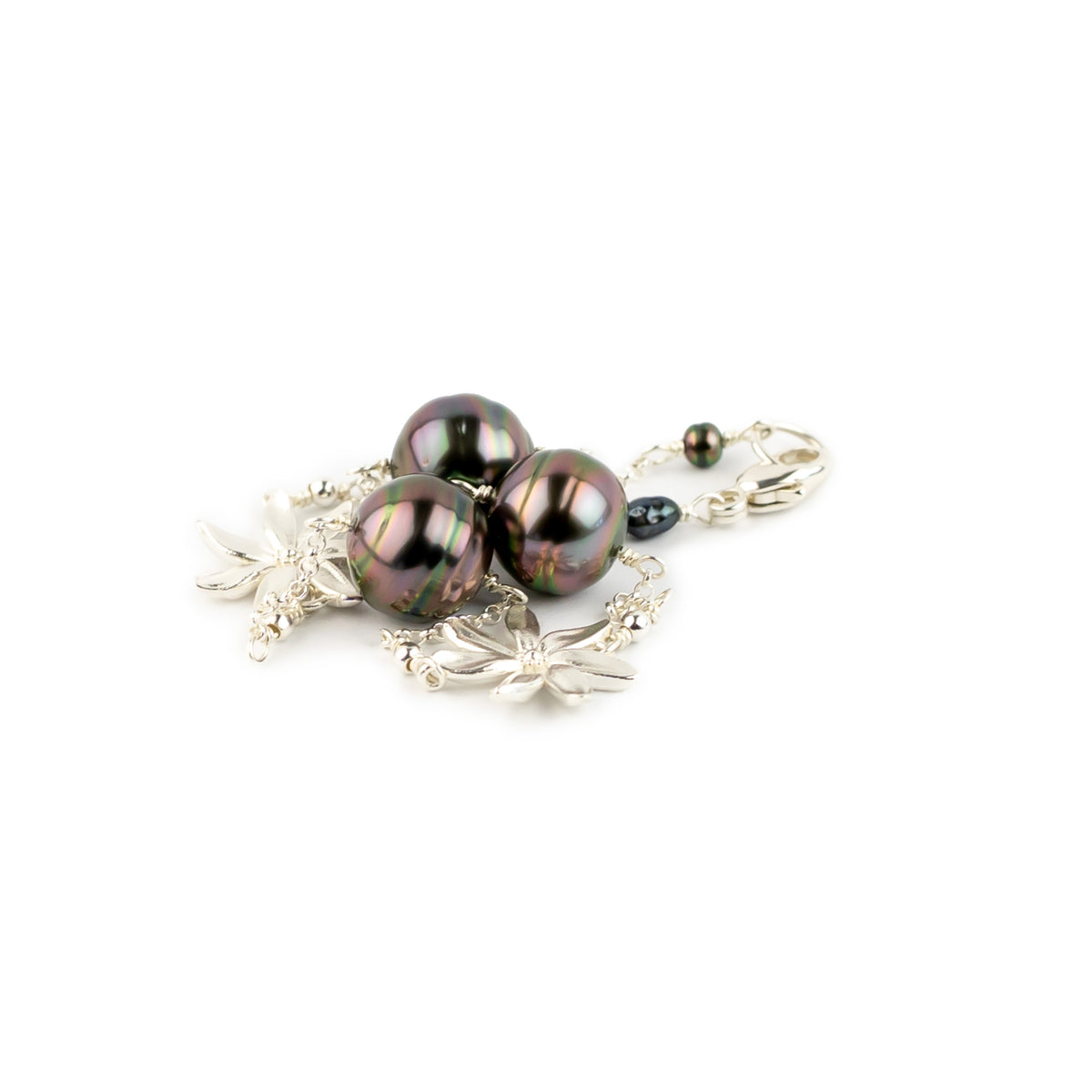 Fuchsia Green Tiaré Tahitian Pearl Tin Cup Bracelet on Sterling Silver