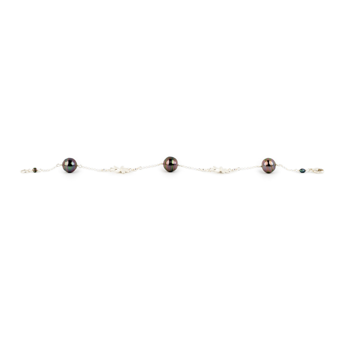 Fuchsia Green Tiaré Tahitian Pearl Tin Cup Bracelet on Sterling Silver