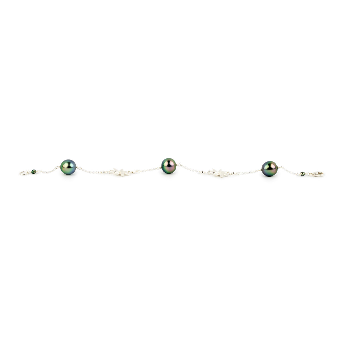 Flashy Blue Pink Tiaré Tahitian Pearl Tin Cup Bracelet on Sterling Silver