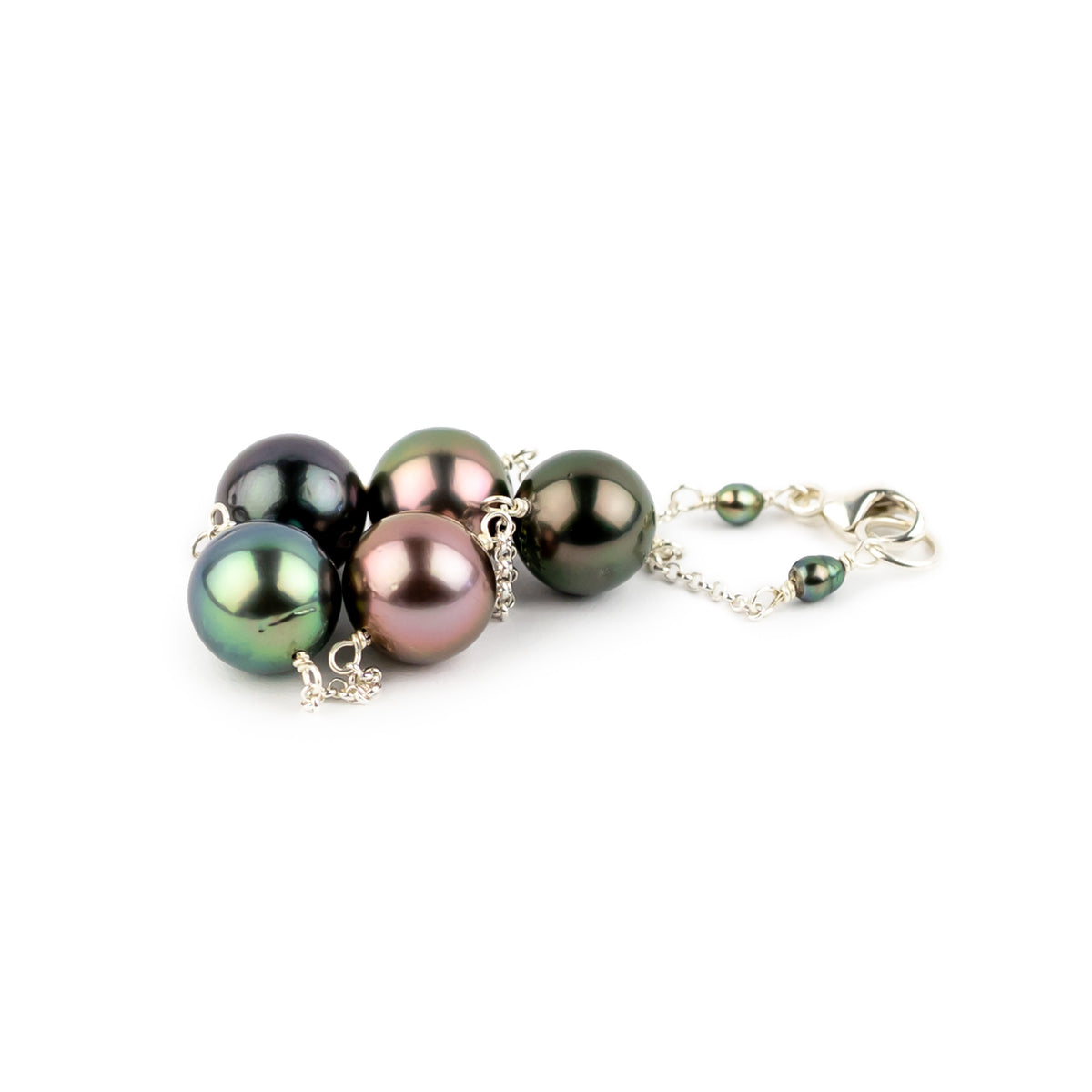 Flashy Multicolorful Tahitian Pearl Tin Cup Bracelet on Sterling Silver