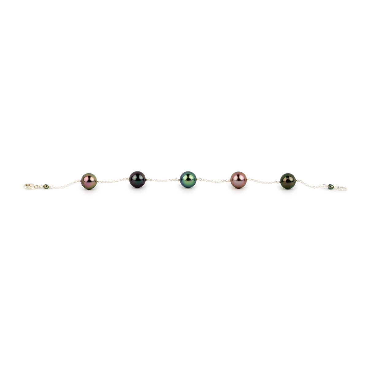Flashy Multicolorful Tahitian Pearl Tin Cup Bracelet on Sterling Silver