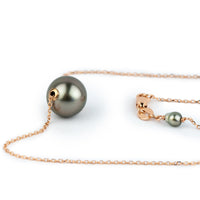 Pink Green 9.4mm Pearl Solitaire Necklace on 14K Rose Gold