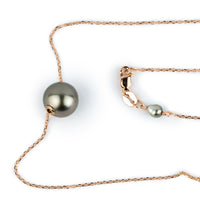 Pink Green 9.4mm Pearl Solitaire Necklace on 14K Rose Gold