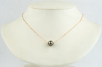 Pink Green 9.4mm Pearl Solitaire Necklace on 14K Rose Gold