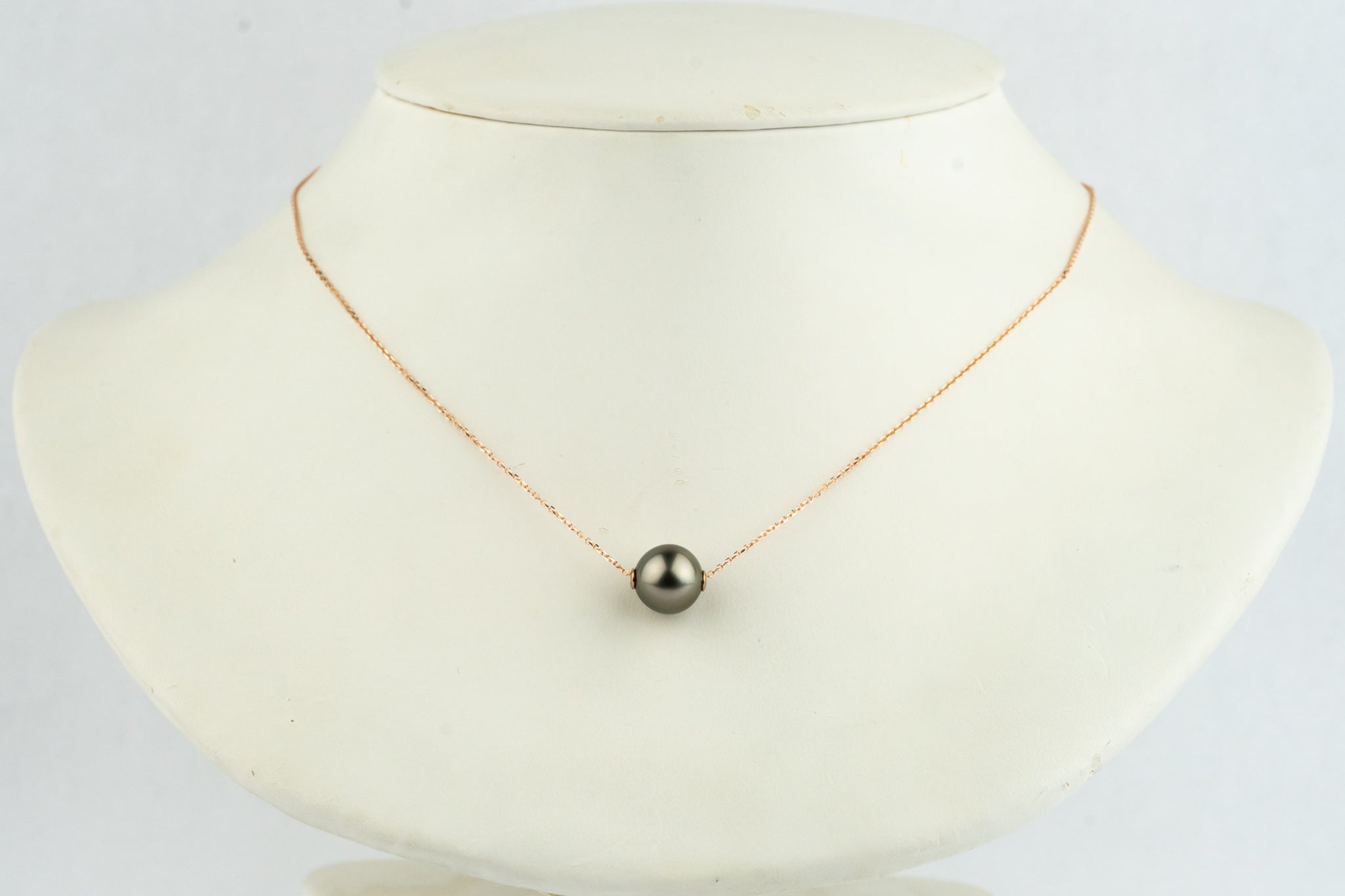 Pink Green 9.4mm Pearl Solitaire Necklace on 14K Rose Gold