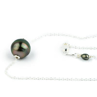 Pink Green Circled 9.8mm Tahitian Pearl Solitaire Necklace on Sterling Silver