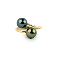 Harmony Double Tahitian Pearl Ring on 14K Yellow Gold