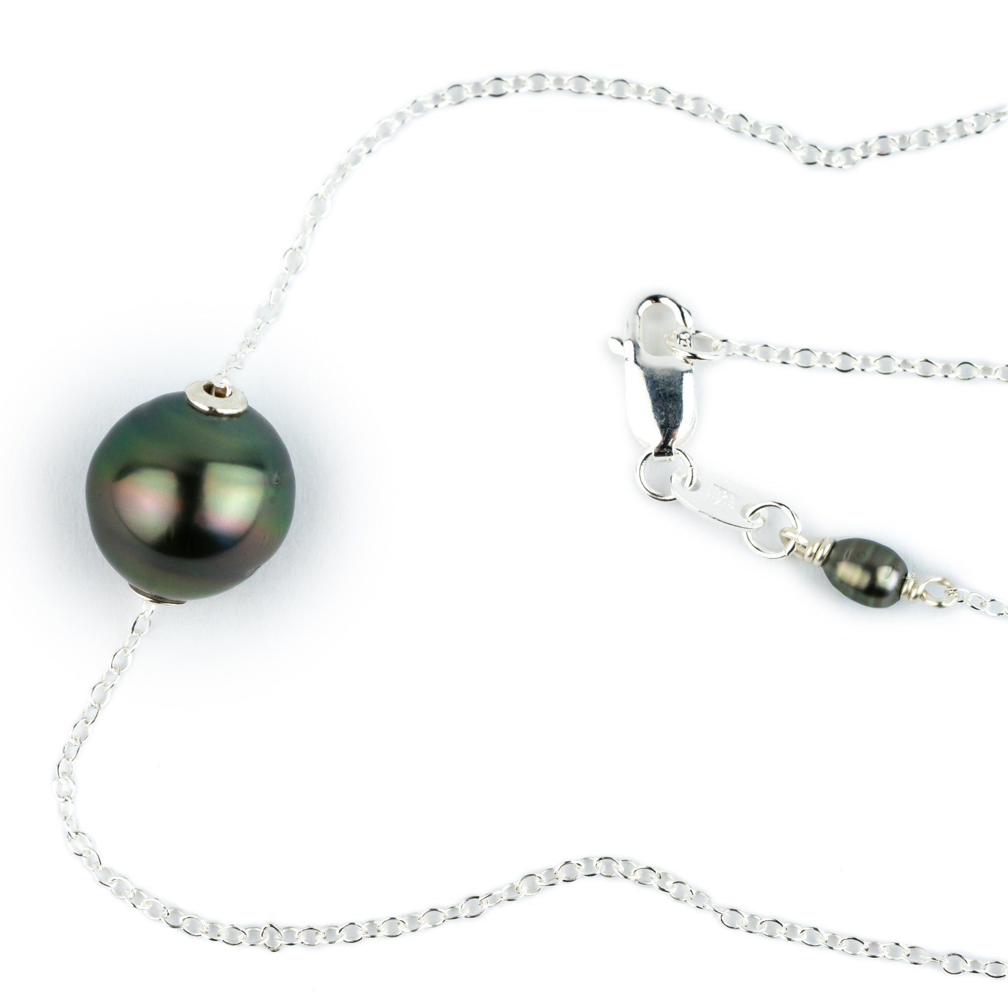 Pink Green Circled 9.8mm Tahitian Pearl Solitaire Necklace on Sterling Silver