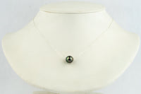 Pink Green Circled 9.8mm Tahitian Pearl Solitaire Necklace on Sterling Silver