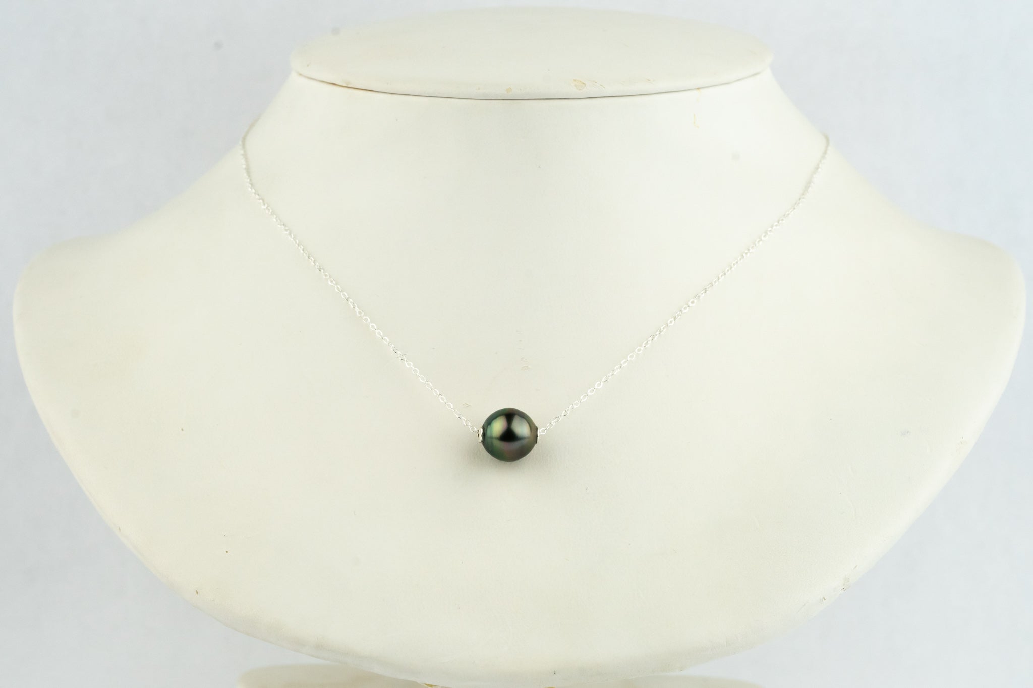 Pink Green Circled 9.8mm Tahitian Pearl Solitaire Necklace on Sterling Silver
