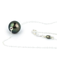 Deep Peacock Green 10.4mm Tahitian Pearl Solitaire Necklace on Sterling Silver
