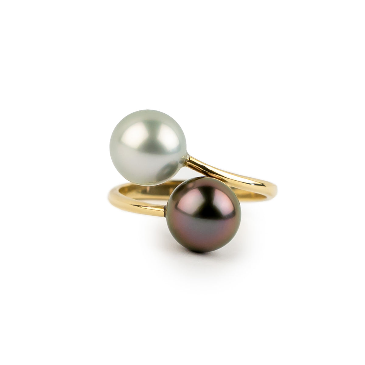 Harmony Double Tahitian Pearl Ring on 14K Yellow Gold