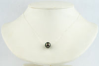 Deep Peacock Green 10.4mm Tahitian Pearl Solitaire Necklace on Sterling Silver