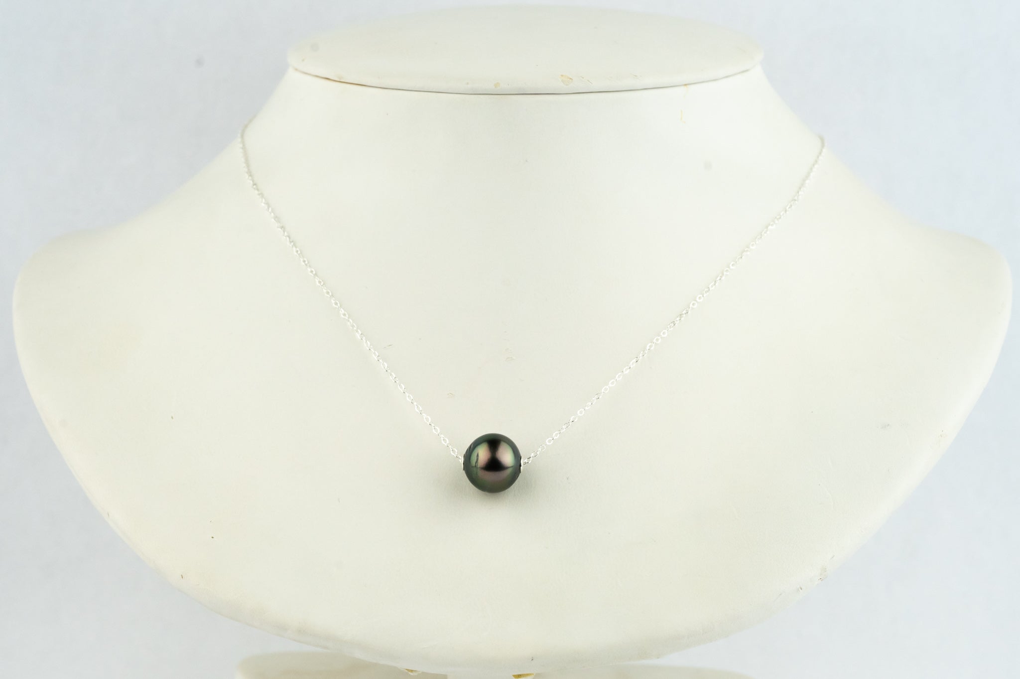 Deep Peacock Green 10.4mm Tahitian Pearl Solitaire Necklace on Sterling Silver