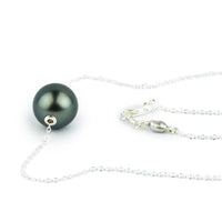 Stormy Blue Green 10.7mm Tahitian Pearl Solitaire Necklace on Sterling Silver