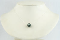 Stormy Blue Green 10.7mm Tahitian Pearl Solitaire Necklace on Sterling Silver