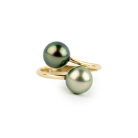 Harmony Double Tahitian Pearl Ring on 14K Yellow Gold