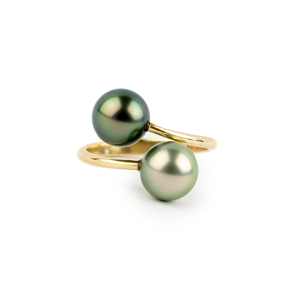 Harmony Double Tahitian Pearl Ring on 14K Yellow Gold