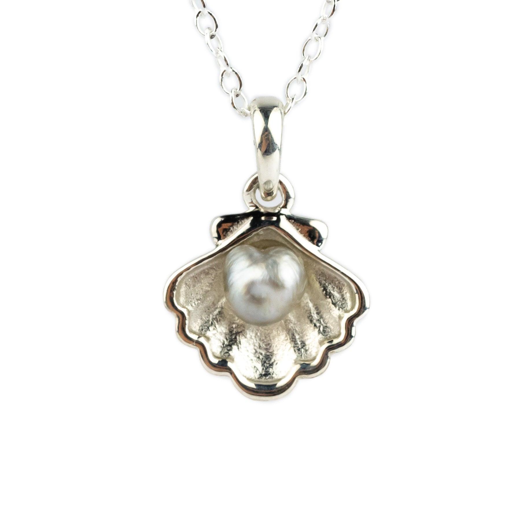 Tahitian Keshi Pearl Sterling Silver Seashell Necklace