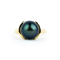 Flashy Indigo Green Tahitian Pearl Petal Ring
