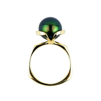 Flashy Indigo Green Tahitian Pearl Petal Ring