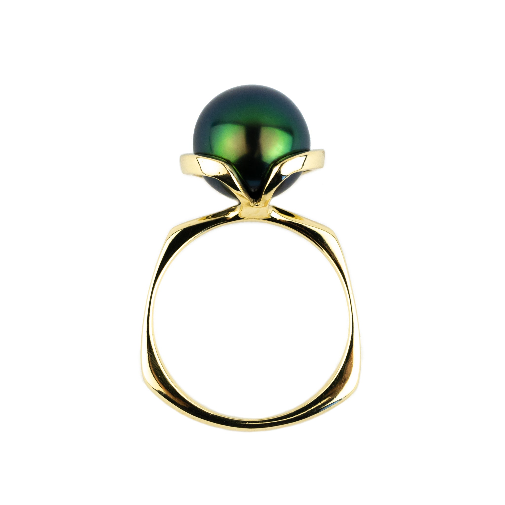 Flashy Indigo Green Tahitian Pearl Petal Ring
