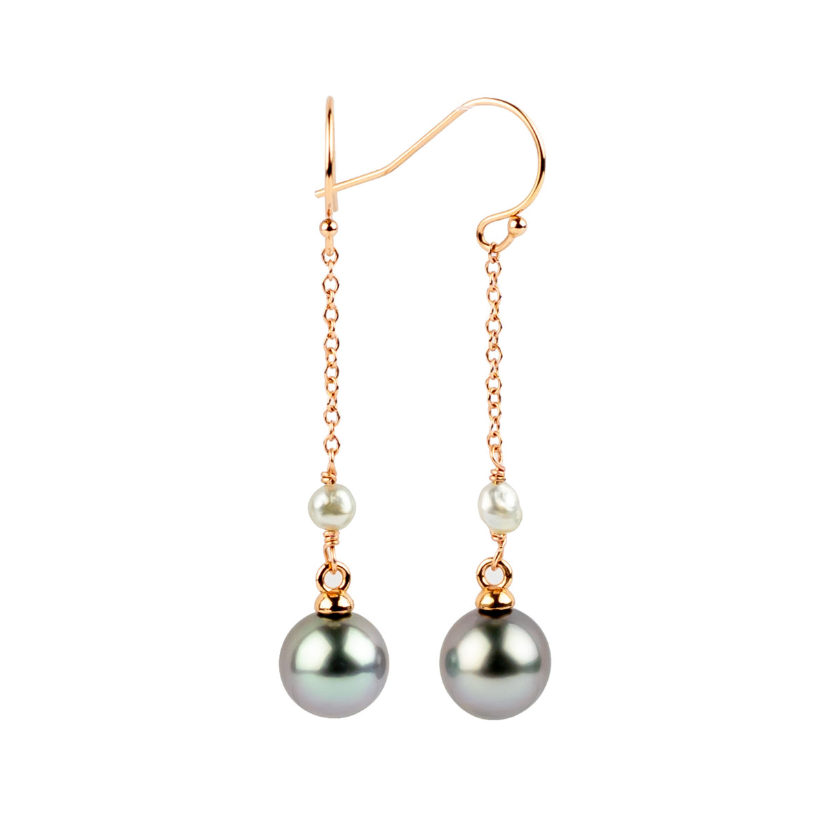 Lilac Blue Tahitian Pearl Poseidon Earrings on 14K Rose Gold
