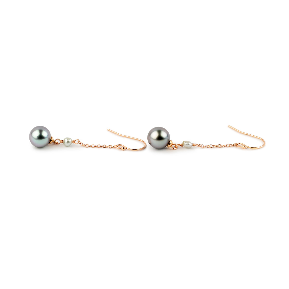 Lilac Blue Tahitian Pearl Poseidon Earrings on 14K Rose Gold