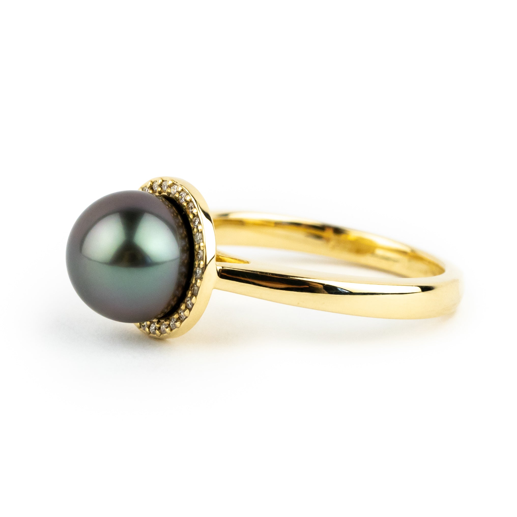 Tahitian Pearl & Diamond Halo Ring