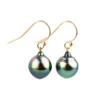 Flashy Rainbow Drop Tahitian Pearl Dangle Earrings on 14K Rose Gold