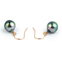Flashy Rainbow Drop Tahitian Pearl Dangle Earrings on 14K Rose Gold