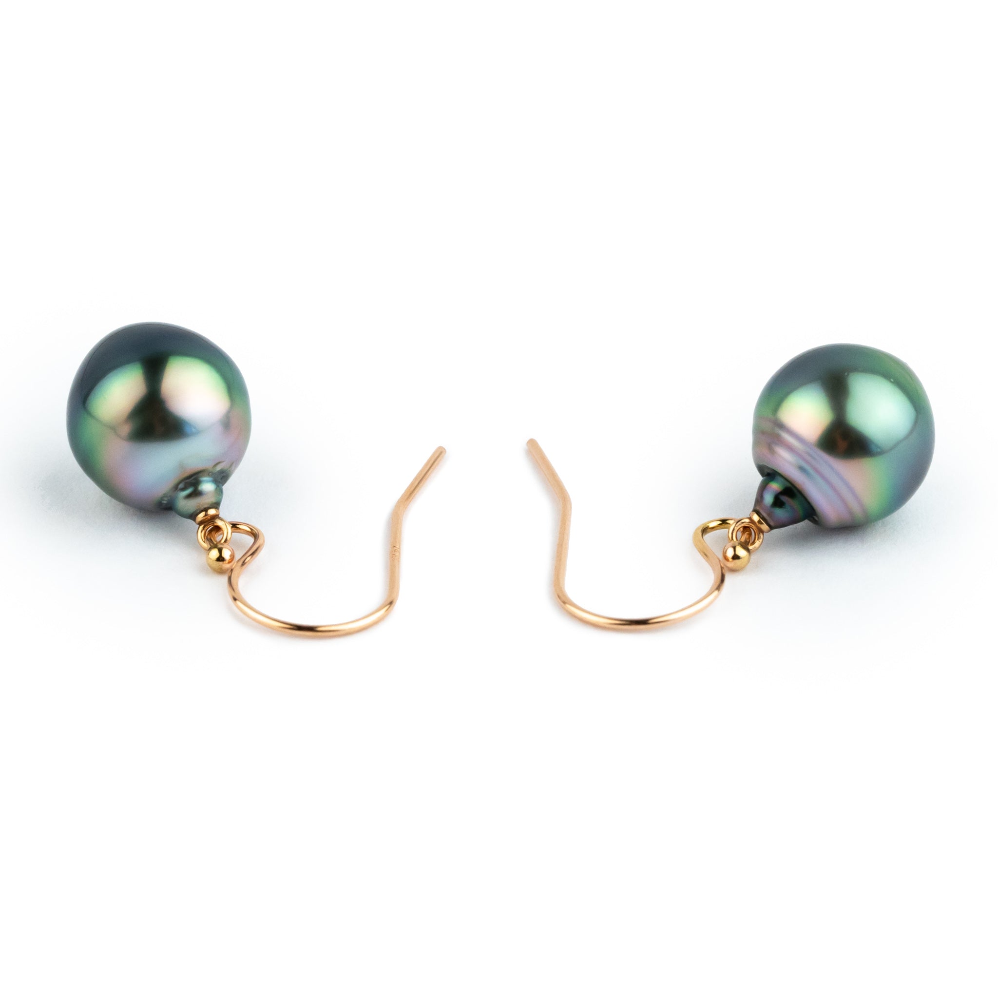 Flashy Rainbow Drop Tahitian Pearl Dangle Earrings on 14K Rose Gold