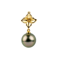 Rosy Pink Green 11.4mm Tahitian Pearl Plumeria Pendant