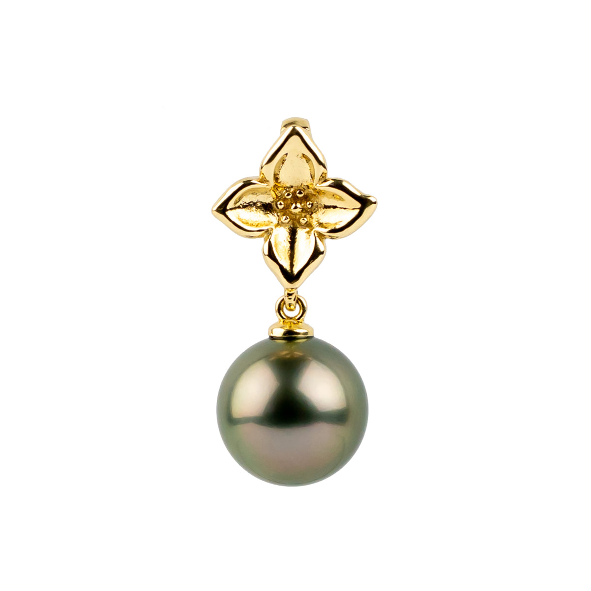 Rosy Pink Green 11.4mm Tahitian Pearl Plumeria Pendant