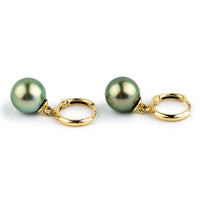 Golden Green Tahitian Pearl Huggie Hoop Earrings