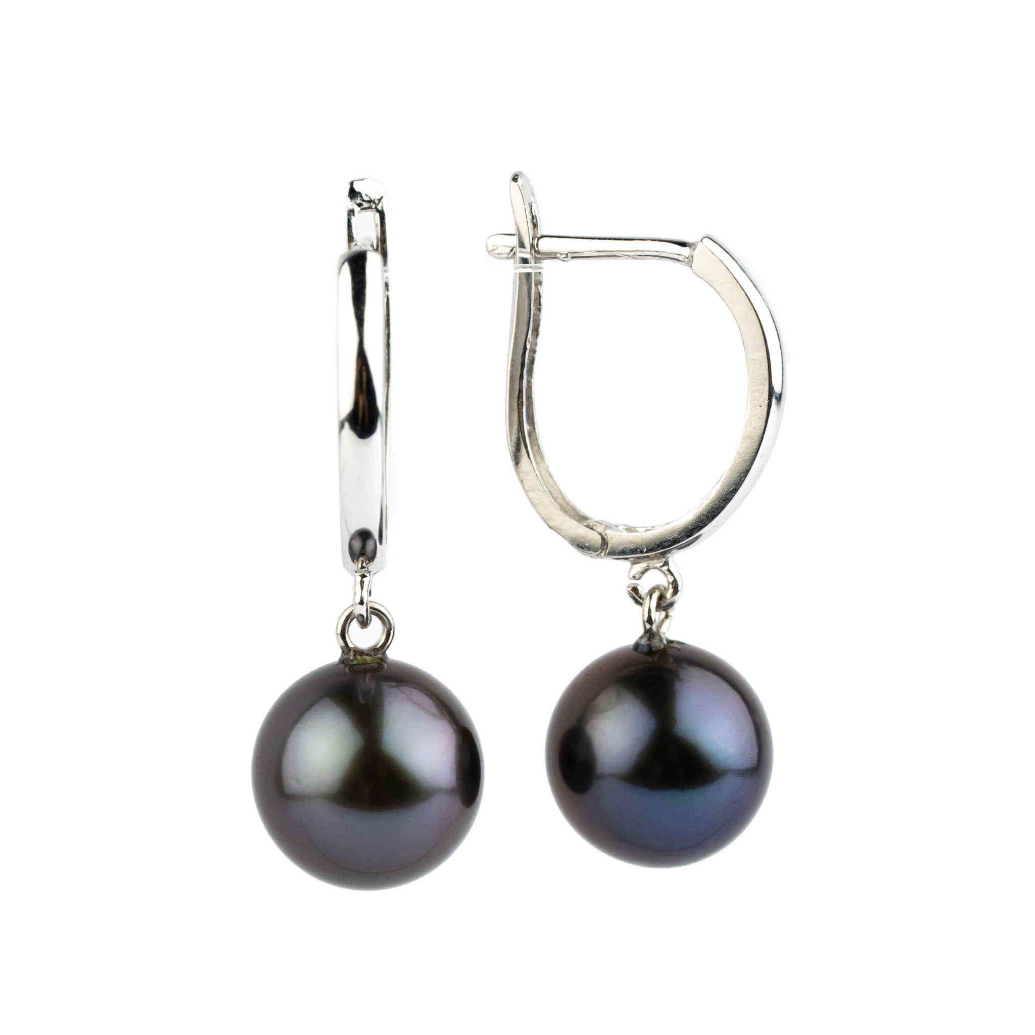 Purple Blue 8.5mm Tahitian U-Hoop Earrings on 14k White Gold