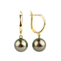 Rosy Pink Green 8.8mm Tahitian Pearl U-Hoop Earrings on 14K Yellow Gold