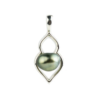 Silvery Green Keshi Pearl Lotus Pendant on Sterling Silver