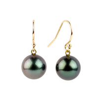 Purple Glow Tahitian Pearl Dangle Earrings on 14K Yellow Gold