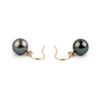 Purple Glow Tahitian Pearl Dangle Earrings on 14K Yellow Gold