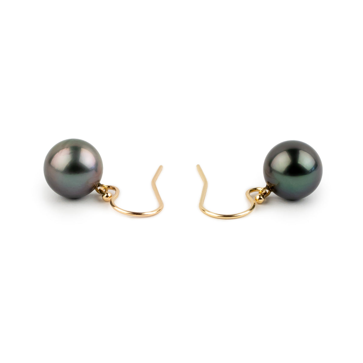 Purple Glow Tahitian Pearl Dangle Earrings on 14K Yellow Gold