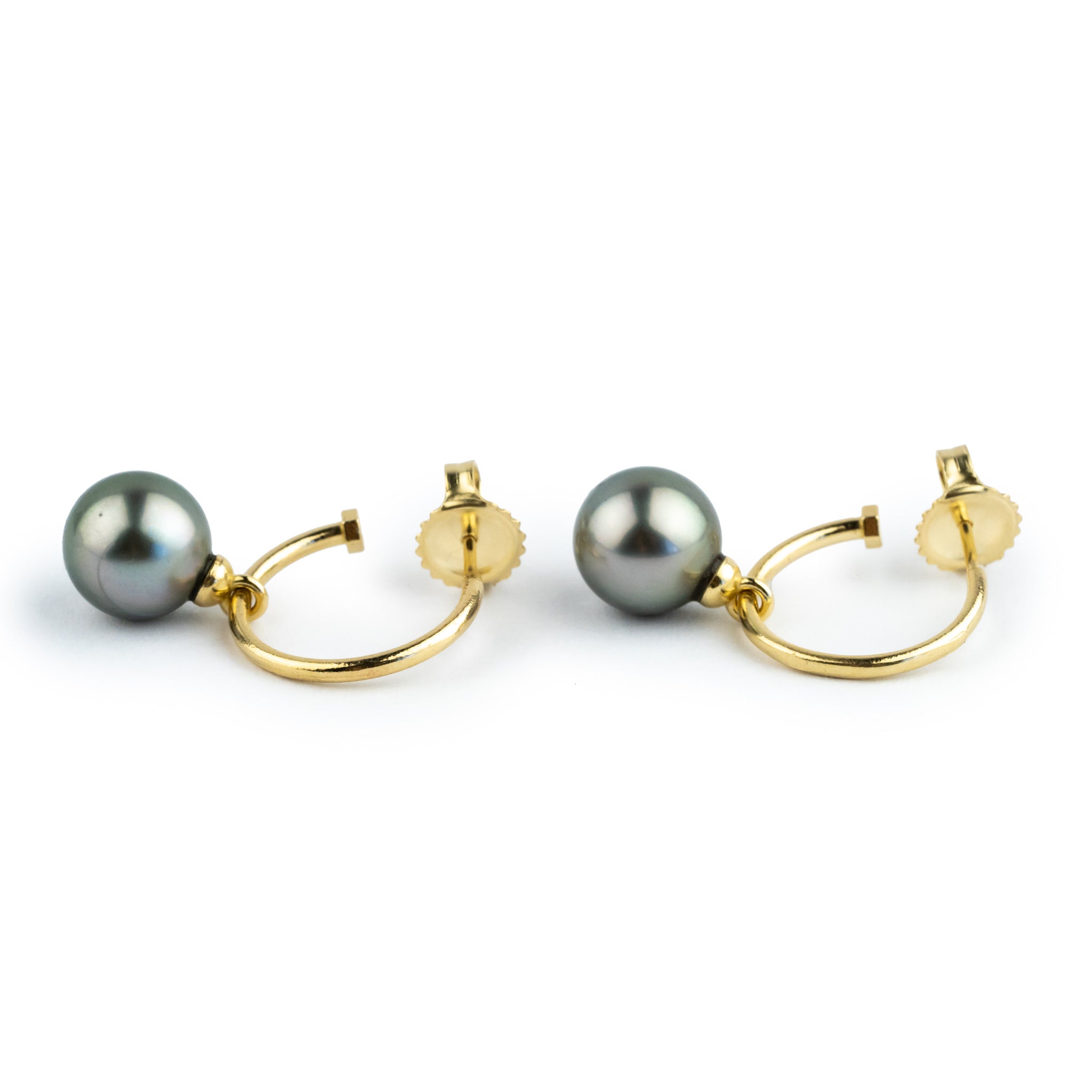 Lavender Pink Green Tahitian Pearl Hoop Earrings on 14K Yellow Gold