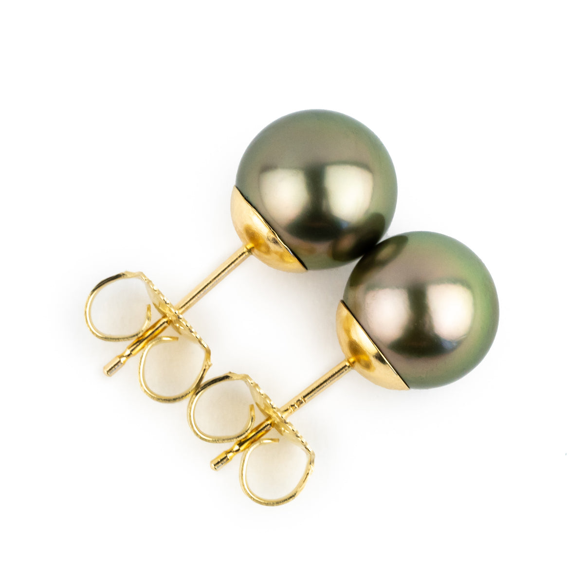 Golden Pink Green 8.4mm Tahitian Pearl Stud Earrings