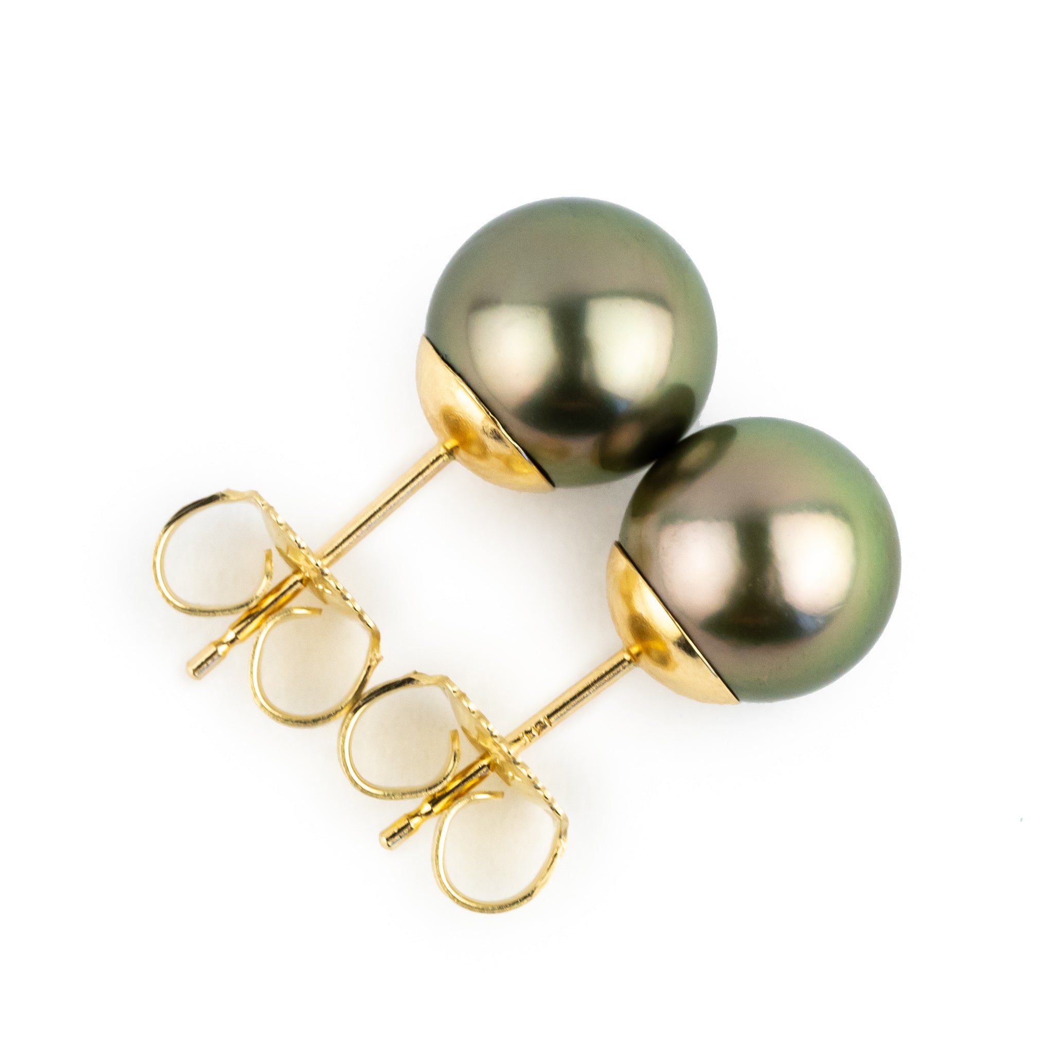 Golden Pink Green 8.4mm Tahitian Pearl Stud Earrings