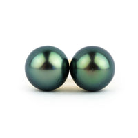 Indigo Green 8.4-9mm Tahitian Pearl Stud Earrings