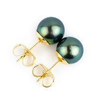 Indigo Green 8.4-9mm Tahitian Pearl Stud Earrings